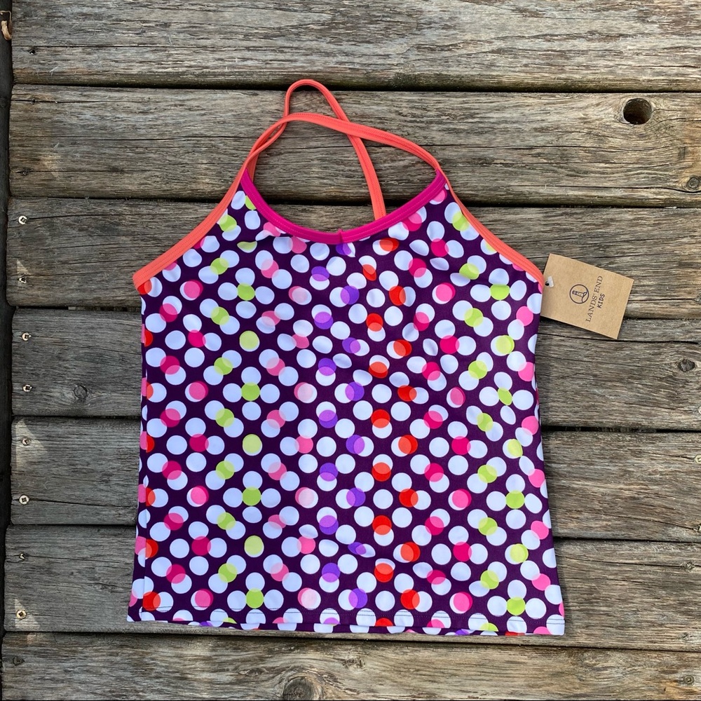 Lands’ End Kids NWT Dotted Swim Cover-Up Top Adjustable Straps Lined Swimwear